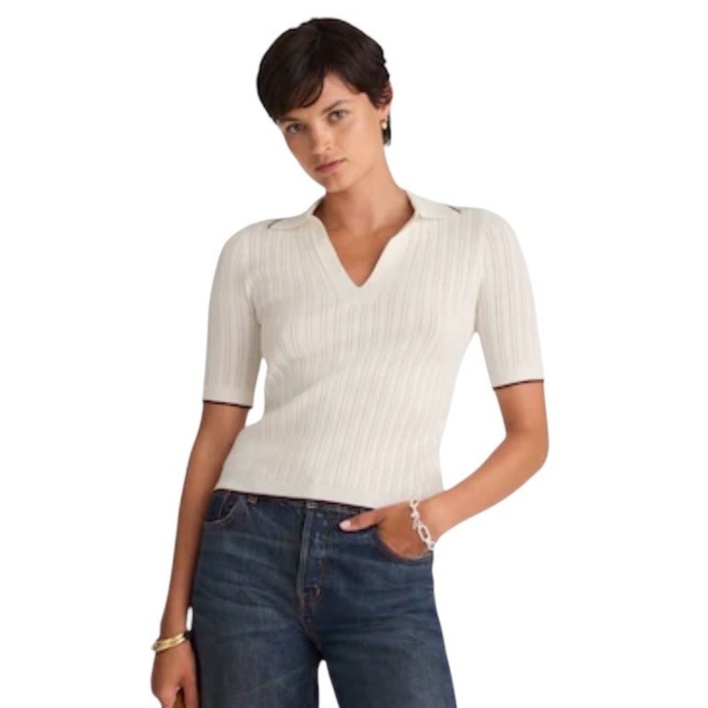 Madewell signature Knit Johnny Collar Sweater Contrast Trim NX533 XS